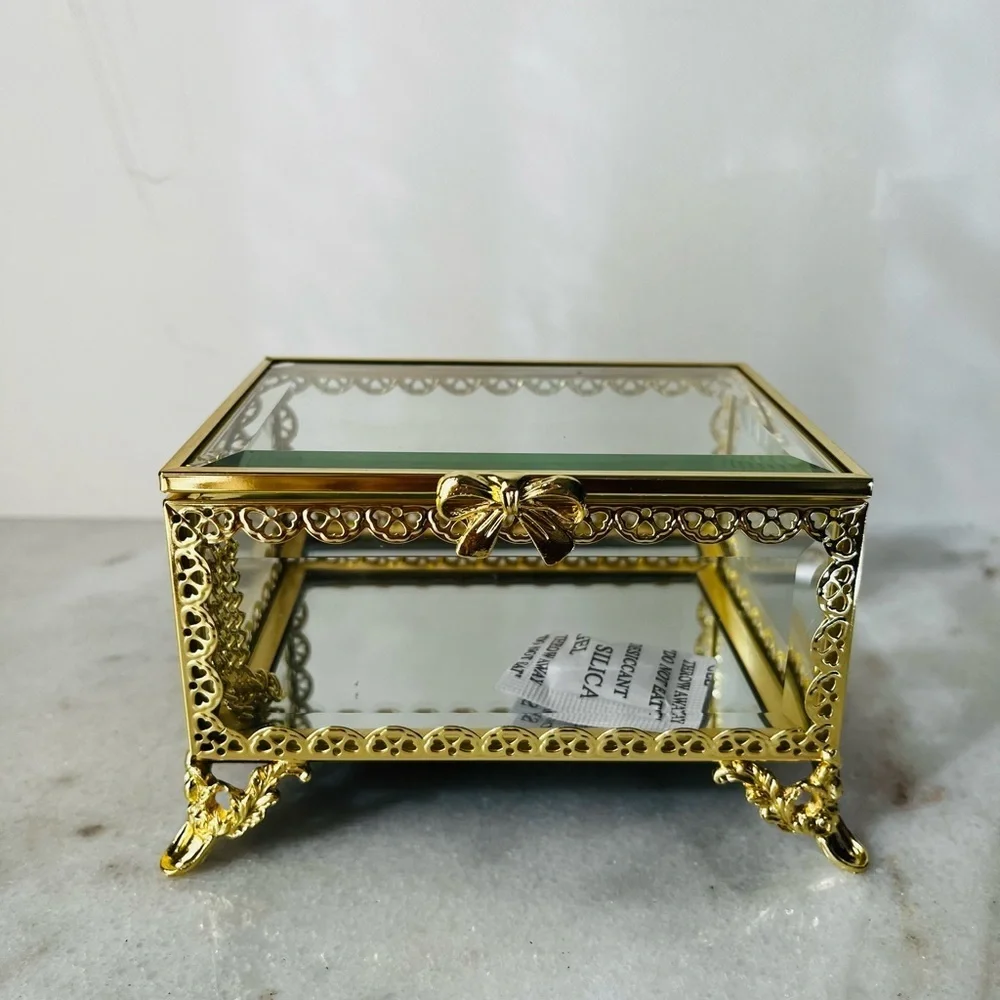 Elegant Gold and Glass Jewelry Box antique style. New
